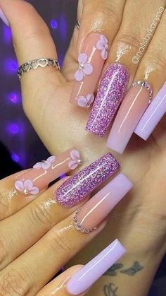 Summertime Nails, Purple Acrylic Nails, Long Acrylic Nail Designs, Purple Acrylic, Cute Acrylic Nail Designs, Long Acrylic Nails Coffin