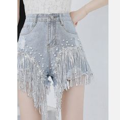 Ladies Rhinestones Beads Sequin Tassel High Waist Denim Shorts New With Tag, Item:Women Shorts * Condition: 100% Brand New * Color:Blue * Size:Asian Xxl * Package:1pc Shorts Please Note: 1.Please Allow A Little Error Due To Manual Measurement. 2.The Color Maybe A Little Difference Because Of The Light,Screen Reflection Etc. 3.If You Are Not Sure What Size To Choose, You Can Tell Us Your Height And Weight, We Will Recommend The Right Size For You. Party Embellished Denim Bottoms, Summer Party Jeans With Rhinestones, High Waist Jean Shorts With Rhinestone Fringe For Summer, Denim Blue Rhinestone Bottoms For Spring, Spring Denim Blue Bottoms With Rhinestones, Denim Blue Rhinestones Bottoms For Spring, Spring Denim Blue Rhinestones Bottoms, Summer Party Embellished Jeans, High Waist Jean Shorts With Rhinestone Fringe For Party