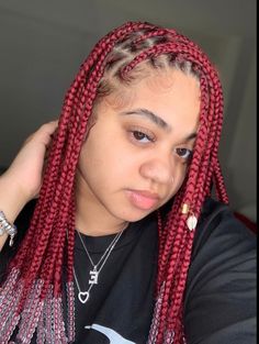 Red Box Braids With Beads, Red Braids With Beads, Weave Hair Color, Bantu Knot Hairstyles, Bob Braids Hairstyles, Medium Box Braids, Curly Human Hair Wig, Light Hair Color