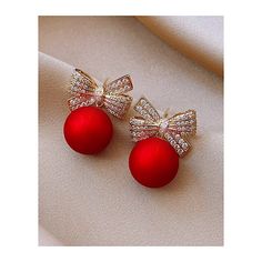 Women Girl Earrings Red Christmas Ornament Crystal Bow Dangle Gold Tone Nwot Red Christmas Ornaments, Sweet Earrings, Diamond Bows, Red Ornaments, Womens Earrings Studs, Rhinestone Bow, Bow Earrings, Christmas Bows, Christmas Earrings