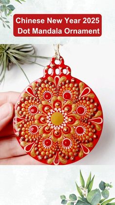 Personalized Hand Painted Wooden Bauble Mandala Ornament for Chinese New Year 2025 Home Decoration | Original Dot Art Mandala Painting by 'EvArtes ©️ | #chinesenewyear #2025 #redandgold #mandalapendant #luckycharm #mandalaornament #dotmandalaart #mandalapainting #woodenbauble #dotart #ornaments #Housewarminggift #homedecor #decorations #newyear #partycelebration #chinesegifts #lunarnewyear #oriental #chinesezodiac #china #geometric #bohodecor #bohodecor #chineselantern #etsyfinds #etsygifts