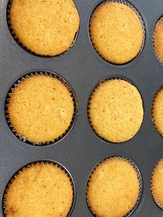 several muffins in a pan with the words sweet cornbread muffins