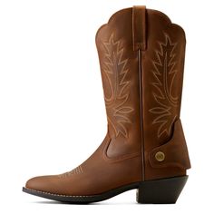 The Heritage R Toe EZ Zip™ Adaptive Western Boot is specifically designed for cowgirls, ranchers, and riders with limb loss or other foot complications. Engineered for comfort with classic Western styling, it's a big step toward making Ariat boots wearable for all. Heritage R Toe EZ Zip Western Boot | Product Features : 0 : ATS® technology provides ergonomic support on uneven terrain, 1 : Duratread™ sole provides maximum wear resistance, 2 : Ariat is including you in its dedication to environmen Brown Snip Toe Moto Boots For Riding, Classic Moto Boots With Reinforced Toe For Ranch, Country Style Boots With Reinforced Toe For Ranch, Western Round Toe Boots For Ranch, Western Boots With Round Toe For Ranch, Western Style Ranch Boots With Round Toe, Western Style Boots With Round Toe For Ranch, Classic Ranch Boots With Leather Footbed, Western Moto Boots With Square Toe