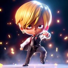 a cartoon character with blonde hair wearing a suit and tie