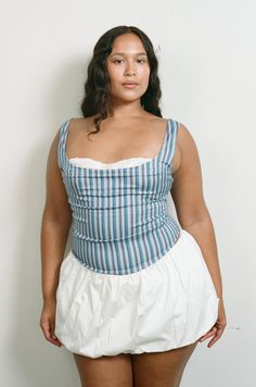 Meet our Bobby corset, in Blue Stripe. She's everything you could ever want in a corset, plus a built-in bra. Featuring a low neckline and fitted waist, there's nothing the Bobby can't do. True to size. We recommend sizing up if you have a fuller bust. Please refer to the flat-lay image for product accuracy. Mimi Wade, Corset Back Dress, Low Neckline, Ballet Dress, Statement Dress, One Piece Swim, Everyday Dresses, Corset Dress, Dress First