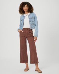 The Brooklyn Crop is perfect for spring and summer months. This high-waisted wide leg silhouette features a cropped silhouette, a wide waistband, a double button closure, front pleats, trouser pockets and a seaming detail down the front. This effortlessly chic pair comes in a vintage brown shade in a super soft fabric with the perfect amount of stretch. | Brooklyn Crop Wide Leg Pant - Vintage Brunette | Size 34 Trouser Pocket, Cropped Wide Leg Jeans, Brown Shade, Cropped Wide Leg Pants, Denim Shoes, Wide Leg Pant, Crop Jeans, Summer Months, Bottom Clothes