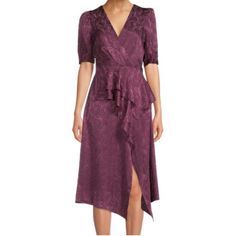 Nwt. Beautiful Color! Would Make A Great Wedding Guest Dress This Fall. Flattering Ruffles. Mauve Color Purple Cocktail Dress, Elegant Midi Dresses, Mauve Dress, Long Sleeve Casual Dress, Paisley Dress, Dress Purple, Metallic Dress, Women Maxi, Midi Dress With Sleeves