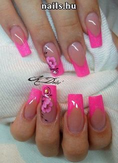 Nail Tip Designs, Makeup Nails Designs, Pink Nail Art, Colorful Nail Designs, Pink Acrylic Nails