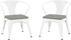 two white chairs with grey seat cushions