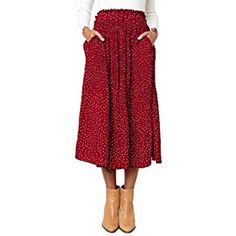 Relipop Women's Flared Skirt High Elastic Waist Polka Dot Pleated Midi Vintage Skirt Black at Amazon Women’s Clothing store Pleated Skirt Midi, Womens Long Skirt, Polka Dot Midi Skirt, What To Wear Fall, Clothes For Women Over 50, Clothes To Sew, Pockets Fashion, Pleated Maxi Skirt, Europe Vacation