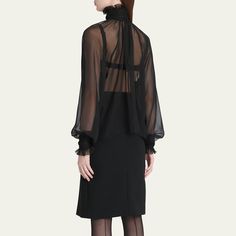 Dolce&Gabbana sheer chiffon blouse features a smocked collar and cuffs  Turtleneck Long sleeves Mid-length  Loose fit  Silk Made in Italy Sheer Chiffon Blouse, Smocked Blouse, Smock Blouse, Sheer Chiffon, Chiffon Blouse, Collar And Cuff, Bergdorf Goodman, Black Blouse, Mid Length