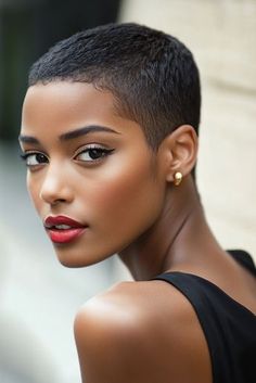 Pixie cuts for Black women are trending for their low-maintenance and chic style. Explore tapered pixie designs, textured short cuts, and bold asymmetrical looks. Discover natural pixie styles, edgy undercut pixies, and versatile short haircuts. Find inspiration for curly pixie cuts, sleek straightened pixies, and colorful short hairstyles. Express your confidence and personality through stylish, short hair options for Black women. Mini Twists Shaved Sides, Short Hair Color For Black Women, Hair Color For Pixie Haircut Highlights, Colored Buzzed Hair Women, Very Very Short Hairstyles, Shaved Hair Women Black, Short Hair Styles For Natural Hair, Teyana Taylor Short Hair Pixie Cuts, Haïr Cut For Women