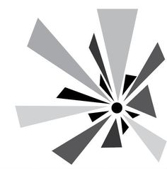 an abstract black and white design with several different shapes in the center, forming a starburst