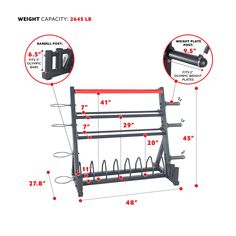 the weight capacity rack is shown with measurements for each item and features an adjustable handle