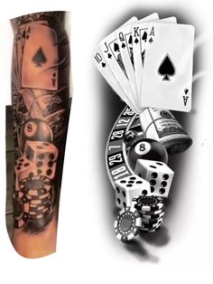 two different tattoos and one with playing cards