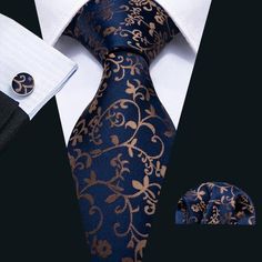 Floral Tie Set | DiBanGuStore Ties Mens Fashion, Gold Paisley, Necktie Set, Mens Silk Ties, Wedding Clothes, Cufflink Set, Fashion Suits, Formal Business, Mens Dress