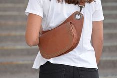 Waist Bag & crossbody Bag in Natural Brown Tan Leather with metallic studs.Leather Fanny Pack in Natural tan leather. Waist Pack Leather Waist Pack, Natural Tan, Waist Pack, Natural Brown, Waist Bag