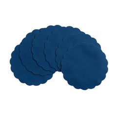 six dark blue coasters on a white background with no one in the photo looking at them