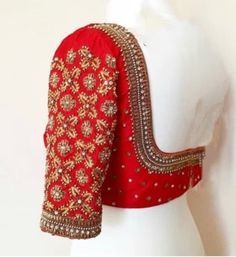 Stunning Maggam Gold handmade Blouse with Stones  beads work on necklines and sleeves Small      32-34 Medium 34-36 Large     38-40 Xl             40-42 XXL.        44-46 Product Details  Hangings and beads on sleeve end are not included. You can pay extra and we can add them.  Maggam work on Rawsilk blouse with all over hand embroidery and detailing on front and back. Heavy back aari work blouse design.  🧵Front: Deep neck with all around embroidery. Front open hooks.. Closure: Deep back neck , Maggam Blouses, Maggam Blouse, Designs Blouse, Maggam Work Blouse, Saree Blouses Online, Sari Design, Simple Work, New Blouse Designs, Aari Work Blouse