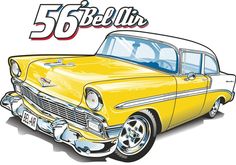 an old yellow car with the number 55 bel air on it