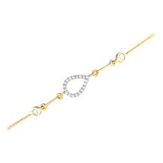 The perfect sparkler to round out a busy woman's day-to-day outfit. This bracelet is fashioned in 14K yellow gold, secured by a spring ring clasp. It is adorned with two bezel-set round diamonds flanking a pear-shaped outline traced with petite round diamonds.This brand new 14K Yellow Gold 0.16ct Diamond Bracelet comes with a gift box. Rose Ring, Bezel Setting, Ladies Day, Spring Rings, Luxury Watches, Pear Shaped, Diamond Bracelet, Round Diamonds, Outfit Of The Day