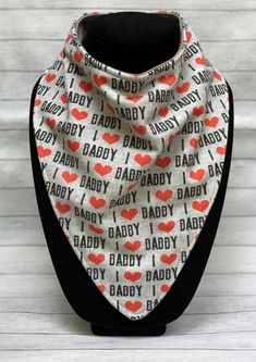 "Hello!  This listing is for 1 bandana style bib that I call ~ Droolie from 2021 Collection!  You will get \" I love Daddy\" bib ( mammas boy only as example, but I also carry them in my shop)  Waterproof Bandana Bib Special Needs Drool Dignity Adult Bib Scarves BirthDay Gift for Him Love I Love Daddy Gift for Father's Day!  This Droolie is made to order out of very soft, absorbent great quality cotton knit fabric that have some stretch to it, and great absorbency. Waterproof bibs has layer of water resistant material that helps with excessive drooling or spills. Bibs made very well and stitched twice for a long use. On back/reverse of designer fabric you can see complementary color to top fabric, different to each Droolie, so it is as you get 2 Droolies in 1, great to have more choices to Waterproof Bibs, Scarf Bib, Bandana Style, Adult Bibs, Bandana Styles, Special Kids, Bandana Bib, Birthday Gift For Him