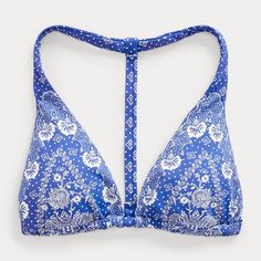 Polo Ralph Lauren Bandana Print Bikini Bra Bra With Removable Pads Blue Printed Halter Top For Beach, Blue Printed Halter Top For The Beach, Blue T-back Halter Top For Beachwear, Blue T-back Halter Top For Beach Party, Blue T-back Halter Top For Summer, Blue Bra-friendly Halter Top T-back, Blue Halter Top With Built-in Bra For Beach Season, Blue Halter Top With Built-in Bra For Sunbathing, Blue Bra-friendly Halter Top For Beach Season