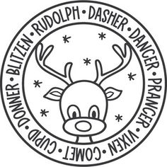 a black and white drawing of a reindeer's head with the words, rudolph dasher