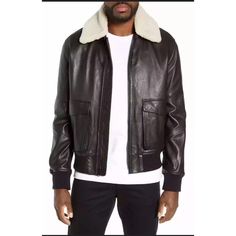 Vince Leather Aviator Jacket & Removable Genuine Shearling Collar A Plush Shearling Collar Keeps Your Neck Toasty Warm In This Sleek Leather Aviator For A Refined Look With Staying Power. - Front Zip Closure- Spread Collar With Removable Genuine Shearling Trim- Ribbed Cuffs- Front Snap-Flap Patch Pockets- Ribbed Hem- Lined- Lambskin Leather With Genuine Shearling Trim Construction Size: Small New With Tag Retail $1195 Measurements Are Available Upon Request Smoke/Pet Free Environment C: Tote Luxury Winter Outerwear With Contrast Collar, Classic Leather Jacket With Faux Fur Trim, Classic Fitted Leather Jacket With Faux Fur Lining, Classic Fitted Shearling Leather Jacket, Black Leather Jacket With Contrast Collar For Winter, Designer Fitted Sheepskin Outerwear, Leather Aviator Jacket, Grooming Ideas, Sherpa Trucker Jacket