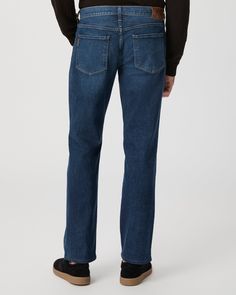 This relaxed straight leg is crafted from our PAIGE Heritage denim in a dark indigo wash with natural fading for a well-worn look. Our Heritage denim offers the same vintage-inspired character while maintaining the soft hand-feel and comfort you’ve come to love and expect from PAIGE. | PAIGE Men's Heritage Doheny Relaxed Straight Jean - Trider Blue | Size 29 Dark Wash Jeans With Five Pockets And Straight Hem, Dark Wash Straight Selvedge Jeans, Straight Selvedge Jeans In Dark Wash, Straight Selvedge Dark Wash Jeans, Indigo Straight Leg Recycled Denim Jeans, Dark Wash Straight Hem Recycled Denim Jeans, Indigo Straight Leg Jeans In Recycled Denim, Dark Wash Relaxed Fit Jeans With Straight Hem, Indigo Straight Leg Jeans