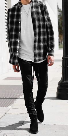 Grunge Winter Outfits, Bad Boy Outfits, Flannel Outfits Men, Grunge Outfits Men, Recipe Crockpot, Bad Boy Style, Black Outfit Men