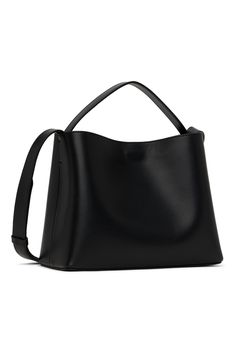 Aesther Ekme: Black Leather Mini Shoulder Bag | SSENSE Modern Shoulder Bag With Adjustable Strap And Round Handle, Modern Satchel With Round Handle, Modern Workwear Bags With Round Handle, Workwear Shoulder Bag With Round Handle, Workwear Shoulder Bag With Top Carry Round Handle, Modern Round Handle Bags For Work, Modern Black Satchel With Round Handle, Modern Shoulder Bag With Round Handle For Work, Modern Hobo Bag With Round Handle For Office