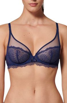 Stretchy sheer mesh and underwire sculpt this delicate plunge bra fixed with adjustable straps that can be worn crisscross or classic style. 80% polyamide, 20% elastane Hand wash, dry flat Imported Bra Ideas, Simone Perele, Mesh Bra, Bra Sets, Plunge Bra, Bra Set, Bra Lingerie, Lace Bra, Classic Style