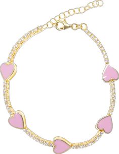 Love After Love Bracelet in Pink Pink Gold Plated Bracelets, Gold Heart Beads Bracelet For Party, Gold Bracelets For Valentine's Day Party, Feminine Gold Bracelets For Valentine's Day, Pink Adjustable Chain Bracelet, Trendy Pink Gold Plated Jewelry, Trendy Pink Gold-plated Jewelry, Trendy Yellow Gold Heart Charm Jewelry, Trendy Yellow Gold Jewelry With Heart Charm