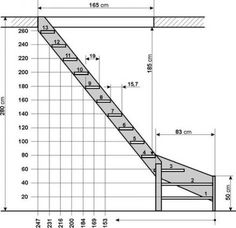 a drawing of a stair case with measurements