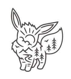 a drawing of a rabbit with trees on it's back and the outline of its head