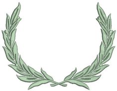 an embroidered wreath with green leaves on the front and center, is shown in light green