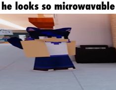 an animated image of a man in a box costume with the caption he looks so microwavevable