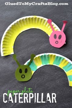 the paper plate caterpillar craft is made with construction paper and colored construction paper