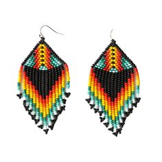 a pair of colorful beaded earrings