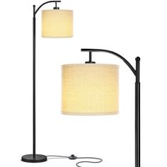 two floor lamps with one light turned on and the other turned off, both in brown