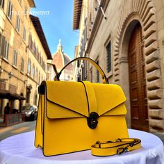 This bag has been made of the best genuine leather by local master crafters of Florence in Italy, designed for women who only accept premium Italian quality and luxury leather bags and modern Italian fashion. . Sizes: Width: 29cm/10.6 inch Height: 19cm/7.4 inch Depth: 7 cm/3.9 inch Color: Yellow .  The story behind this bag: Once upon a time, in the heart of Italy's fashion capital, Florence, there was a skilled craftsman named Marco. He had inherited the art of leather-making from his ancestors Art Du Cuir, Leather Bags For Women, Handmade Leather Tote Bag, Handmade Leather Bags, Luxury Leather Bag, Red Leather Bag, Diy Leather Bag, Italian Leather Bags, Leather Harness