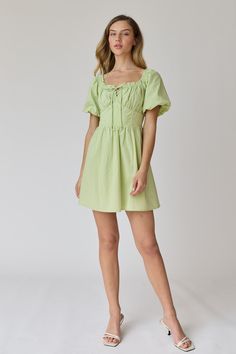 Details Content + Care 100%CottonImport Size + Fit Product Code: 100614 Puff Sleeve Mini Dress, Mini Dress With Sleeves, Over 50, Puff Sleeve, Mini Dress, Free Shipping, Green, Clothes