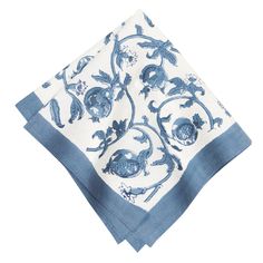 a blue and white napkin with an animal design on it