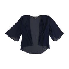 Grace, Elegance, And Style Come Together In The Alex Evenings Women's Chiffon Bolero Jacket. This China-Made Masterpiece Is A Sheer Delight, Offering A Light-Weight Feel And A Silhouette That Whispers Sophistication. Designed For All Seasons, Its 100% Polyester Fabric Ensures A Breezy Comfort, While The Open Front And 3/4 Sleeve Length Add A Touch Of Modern Flair To Your Outfit.Whether You're Dressing Up For A Night On The Town Or Adding A Layer Of Class To Your Casual Ensemble, This Solid Boler Elegant Blue Summer Cardigan, Long Sleeve Chiffon Outerwear For Spring, Fitted Blue Chiffon Blouse, Elegant Blue Open Front Outerwear, Elegant Blue Blouse For Layering, Elegant Blue Chiffon Top, Elegant Blue Formal Cardigan, Elegant Flowy Blue Tops, Blue Formal Summer Outerwear