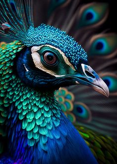 a peacock with its feathers spread out