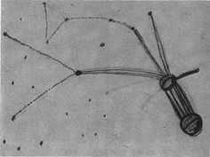 a drawing of an object with lines and dots on the ground, in black and white