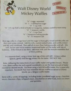 the instructions for walt world mickey waffles