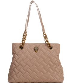 From Kurt Geiger London&#x2C; the Kensington Tote Bag features:Leather ExteriorPolyester liningBrass hardwareMagnetic snap closureThree compartment with middle zip closure compartment dividerDouble chain strapApprox. 14.37'' W x 9.84'' H x 5.91'' D&#x2C; 11.02'' strap dropImported. Beige Shoulder Bag With Branded Hardware For Business, Business Beige Shoulder Bag With Branded Hardware, Luxury Beige Bags With Metal Hardware, Beige Business Bag With Metal Hardware, Business Beige Bag With Metal Hardware, Business Beige Bags With Metal Hardware, Luxury Beige Shoulder Bag With Magnetic Closure, Luxury Beige Bag With Magnetic Closure, London Kensington