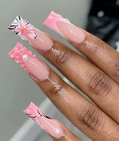 Acrylic Nail Designs Pink, Brown Acrylic Nails, Ombre Acrylic Nails, Easy Nails, French Acrylic Nails